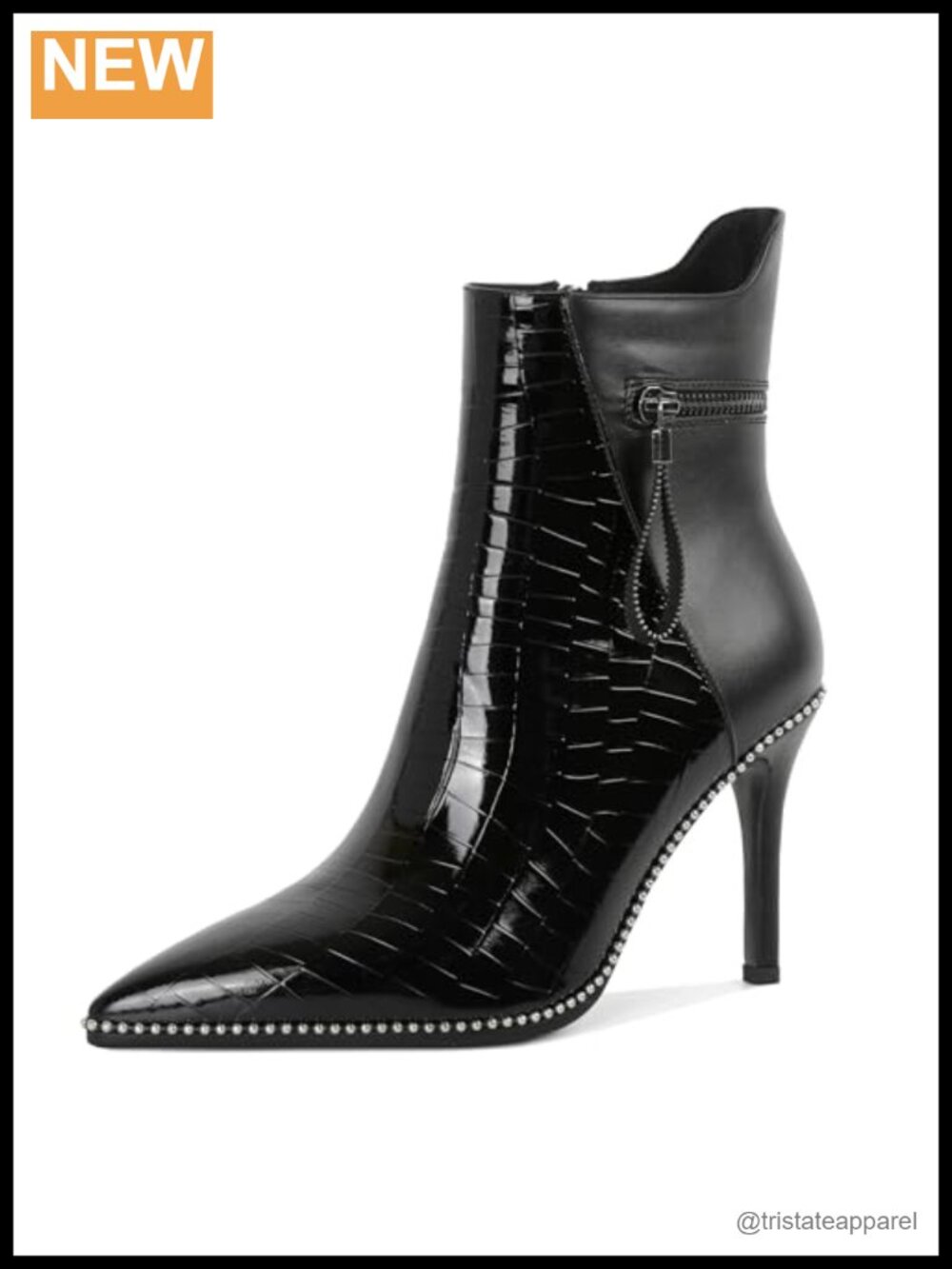 Women's Stiletto Heel Beaded Ankle Boots Pointed Toe Side Zip